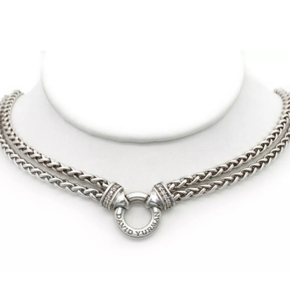 David Yurman Jewelry - David Yurman Double Wheat Chain Necklace with Pavé Diamonds